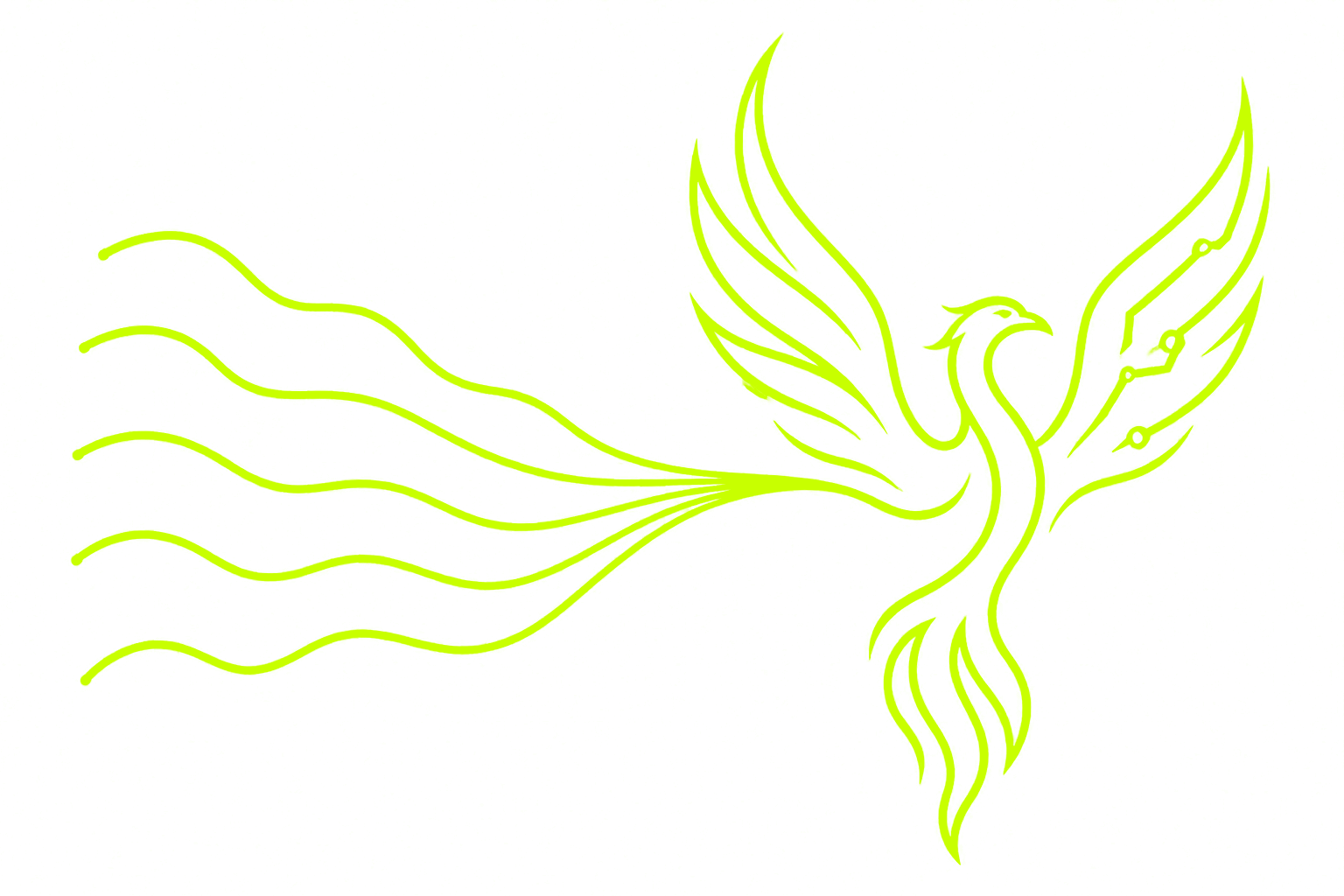 Chaotic lines converging into a rising phoenix with organic and technology-inspired wings